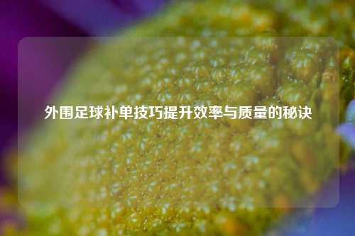 外围足球补单技巧提升效率与质量的秘诀
